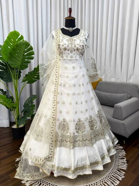 Stunning White Festive Wear Lehenga Gown With Gota Patti and Fancy Lace  Ready To Wear Collection