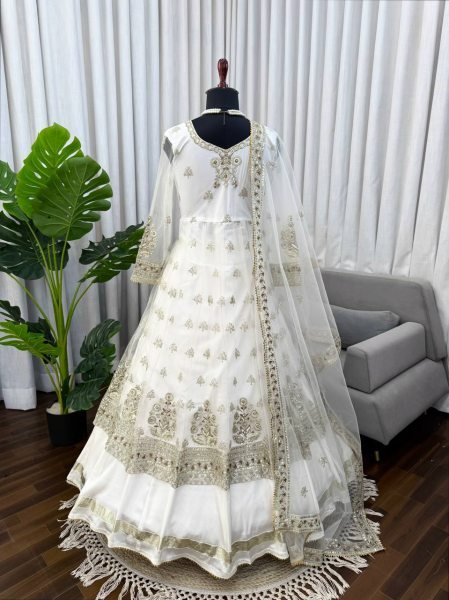 Stunning White Festive Wear Lehenga Gown With Gota Patti and Fancy Lace  Ready To Wear Collection