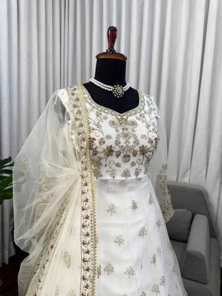 Stunning White Festive Wear Lehenga Gown With Gota Patti and Fancy Lace  Ready To Wear Collection