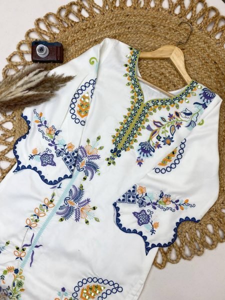 Stunning White Pakistani Star Silk Kurti Pant Dupatta Set with Real Mirror Work For Festival Wear Ready To Wear Collection