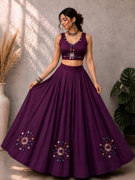 Stunning Wine Designer Navratri Lehenga Choli with Heavy Stitched Blouse For Wedding Navratri Collection