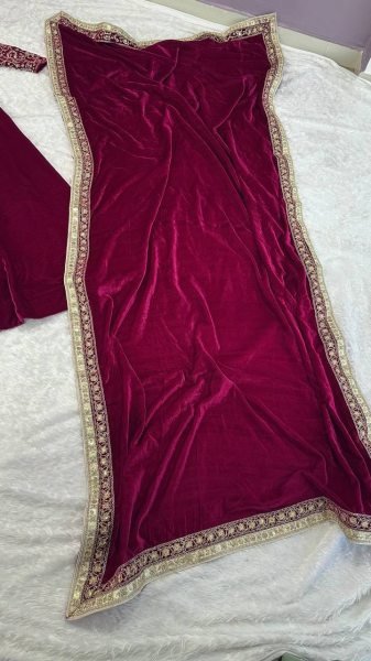 Stunning Wine Velvet Party Wear Lehenga Choli with Embroidered Dupatta at Wholesale Rate Designer Lehenga Choli