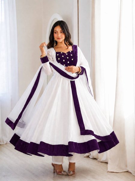 Stunning Wine White Elegant Embroidery Work Anarkali Suit for Reception Wear Ready To Wear Collection