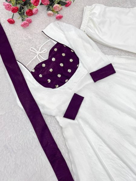 Stunning Wine White Elegant Embroidery Work Anarkali Suit for Reception Wear Ready To Wear Collection
