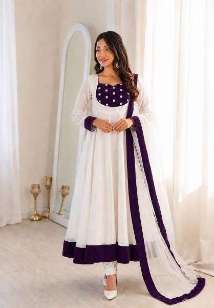 Stunning Wine White Elegant Embroidery Work Anarkali Suit for Reception Wear Ready To Wear Collection
