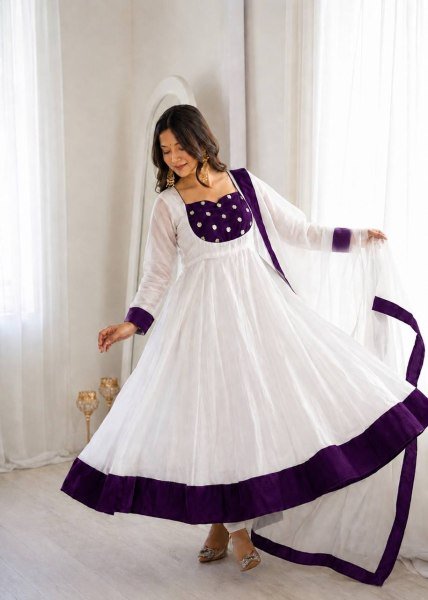 Stunning Wine White Elegant Embroidery Work Anarkali Suit for Reception Wear Ready To Wear Collection