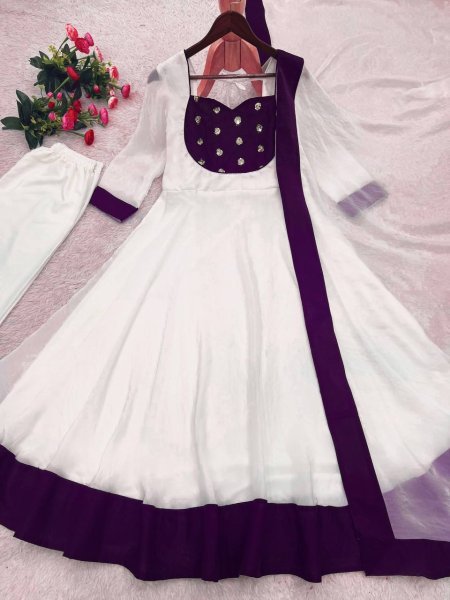 Stunning Wine White Elegant Embroidery Work Anarkali Suit for Reception Wear Ready To Wear Collection