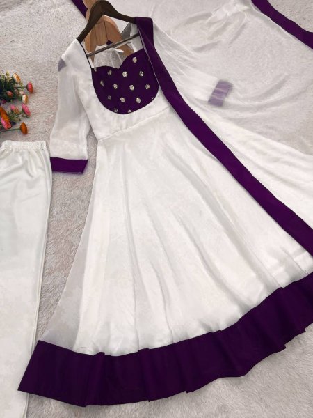 Stunning Wine White Elegant Embroidery Work Anarkali Suit for Reception Wear Ready To Wear Collection