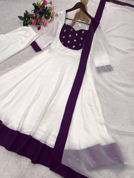 Stunning Wine White Elegant Embroidery Work Anarkali Suit for Reception Wear Ready To Wear Collection
