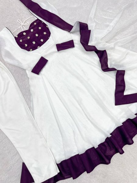 Stunning Wine White Elegant Embroidery Work Anarkali Suit for Reception Wear Ready To Wear Collection