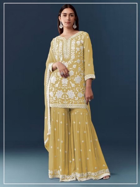 Stunning Yellow Premium Festive Wear Suit Set with Embroidered Dupatta Design Salwar Kameez