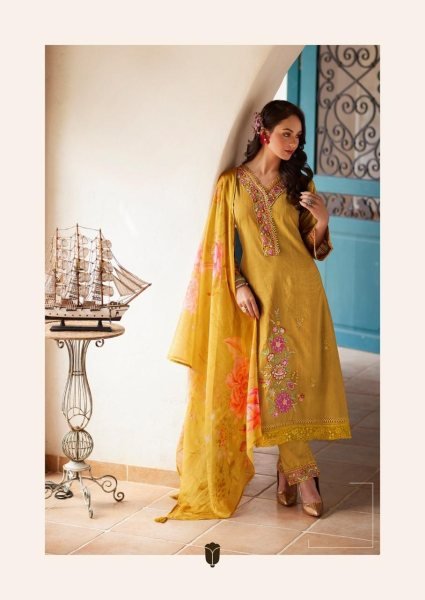 Stunning Yellow Pure Cotton Embroidered Kurti Pant Dupatta Set with Organza Digital Print Dupatta Pakistani Suits Wholesale