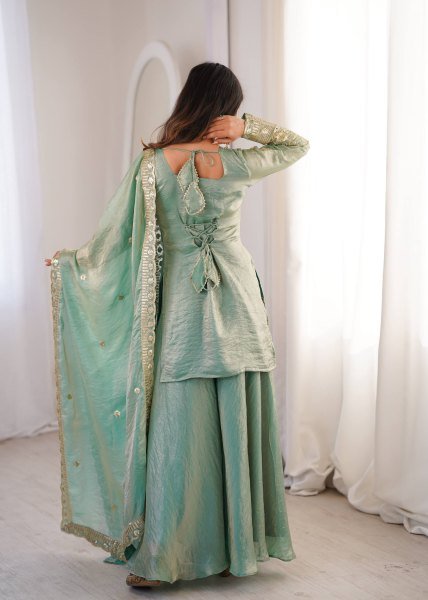 Style Diva Fendy Silk Sharara Palazzo Set With Embroidery Sequence Work And Lece Border Dupatta  Ready To Wear Collection
