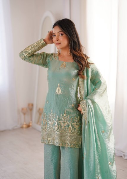 Style Diva Fendy Silk Sharara Palazzo Set With Embroidery Sequence Work And Lece Border Dupatta  Ready To Wear Collection