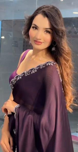 Style Rich Black Purple Saree with Handmade Diamond Work For Party Wear At Best Rates Designer Wedding Sarees Wholesale