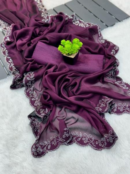 Style Rich Black Purple Saree with Handmade Diamond Work For Party Wear At Best Rates Designer Wedding Sarees Wholesale