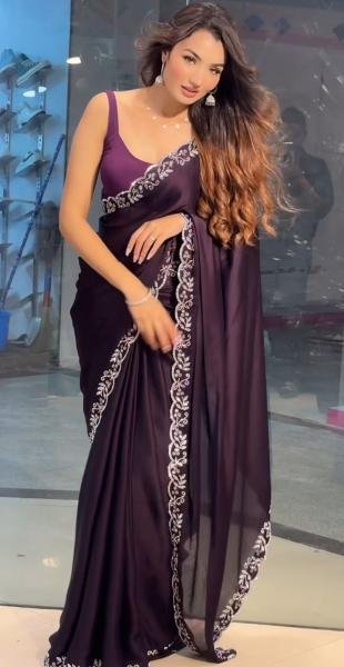Style Rich Black Purple Saree with Handmade Diamond Work For Party Wear At Best Rates Designer Wedding Sarees Wholesale