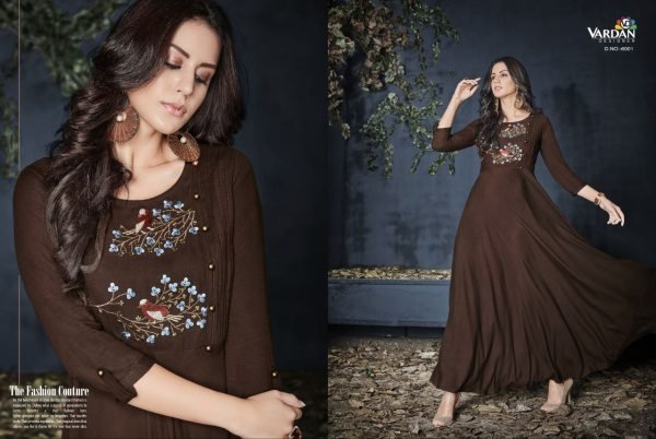 Stylish 14KG Heavy Rayon Long Kurti with Embroidery at best price  Anarkali Kurtis 