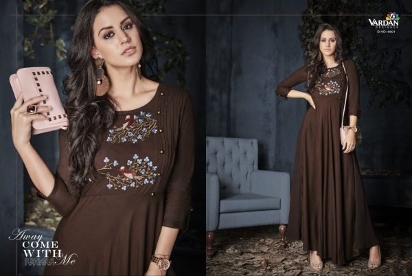 Stylish 14KG Heavy Rayon Long Kurti with Embroidery at best price  Anarkali Kurtis 