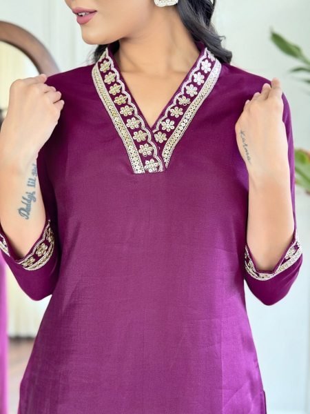 Buy lavender Kurta Set in Viscose Chanderi  For Women  3 Piece Kurti Set