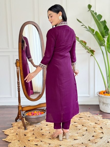 Buy lavender Kurta Set in Viscose Chanderi  For Women  3 Piece Kurti Set