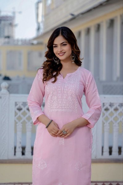 Stylish Baby Pink Women's Premium Roman Silk Embroidered Kurta Pant Set for Festive and Party Wear  Embroidery Kurtis 