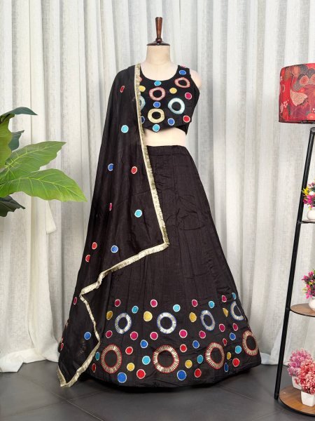 Stylish Black Designer Vichitra Silk Lehenga Choli with Multi Thread Embroidery Navratri Lehnega Choli