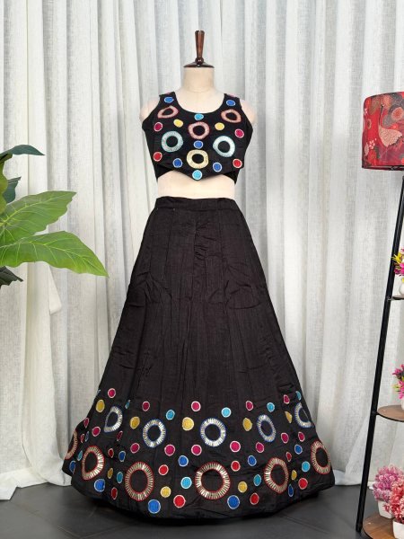 Stylish Black Designer Vichitra Silk Lehenga Choli with Multi Thread Embroidery Navratri Lehnega Choli