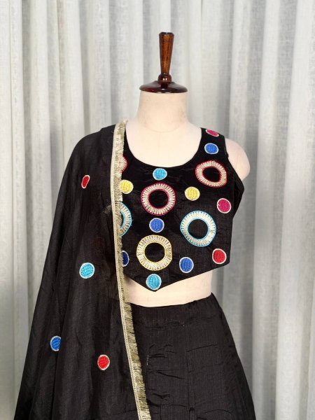 Stylish Black Designer Vichitra Silk Lehenga Choli with Multi Thread Embroidery Navratri Lehnega Choli
