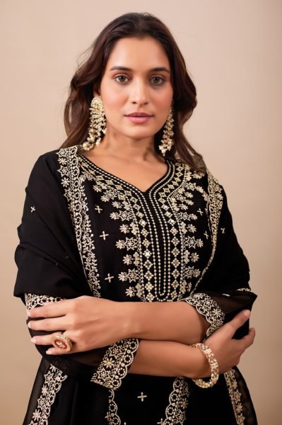 Stylish Black Embroidered Georgette Suit Set with Dupatta for a Festive Look Ready To Wear Collection