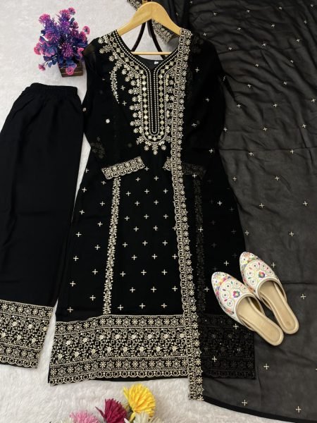 Stylish Black Embroidered Georgette Suit Set with Dupatta for a Festive Look Ready To Wear Collection