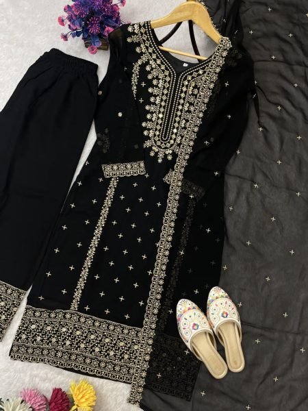 Stylish Black Embroidered Georgette Suit Set with Dupatta for a Festive Look Ready To Wear Collection