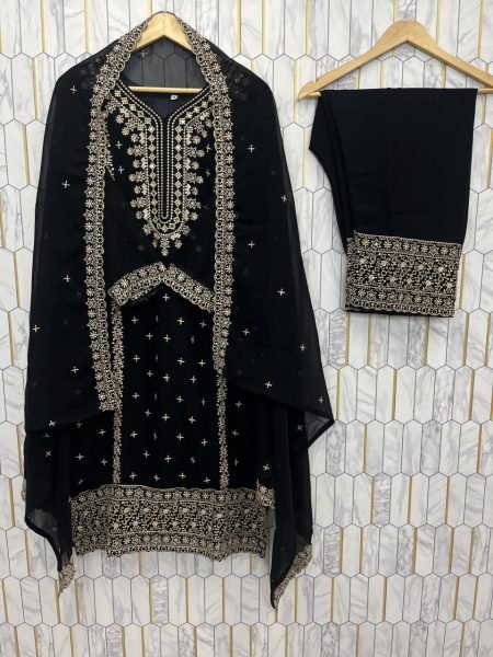 Stylish Black Embroidered Georgette Suit Set with Dupatta for a Festive Look Ready To Wear Collection