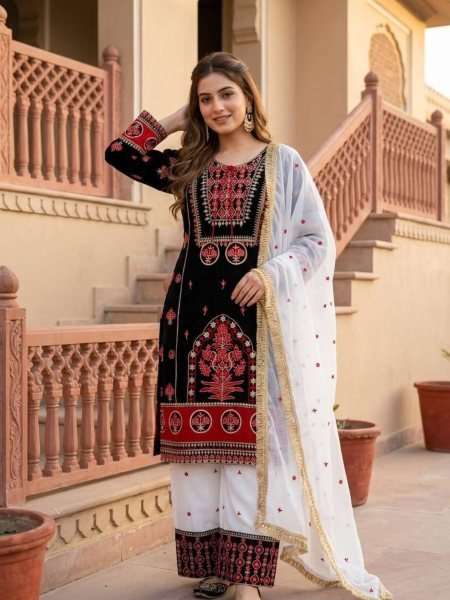 Stylish Black Natural Silk Kurta Set With Heavy Embroidery Work For High Profit Products 
