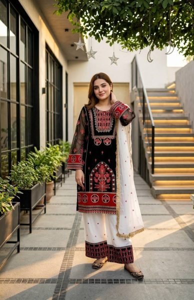 Stylish Black Natural Silk Kurta Set With Heavy Embroidery Work For High Profit Products Ready To Wear Collection