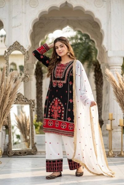 Stylish Black Natural Silk Kurta Set With Heavy Embroidery Work For High Profit Products Ready To Wear Collection
