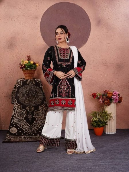 Stylish Black Natural Silk Kurta Set With Heavy Embroidery Work For High Profit Products Ready To Wear Collection
