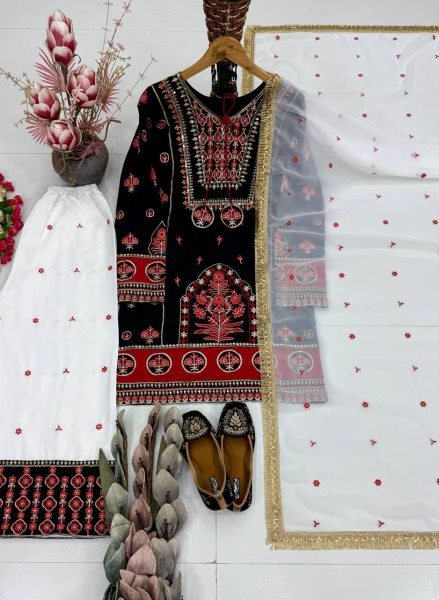 Stylish Black Natural Silk Kurta Set With Heavy Embroidery Work For High Profit Products Ready To Wear Collection