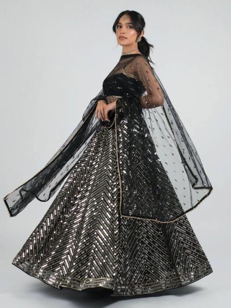 Stylish Black Partywear Lehenga Choli With Zari and Sequins Work at Manufacturer Price 