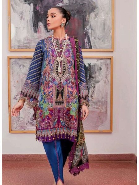 Stylish Bliss Lawn Pure Cotton Semi Stitched Pakistani Suit with Heavy Embroidery and Chiffon Dupatta for Export Orders Pakistani Suits Wholesale