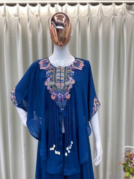 Dark Blue Chinon Indo Western Dress Trendy and Festive Look Ready To Wear Collection