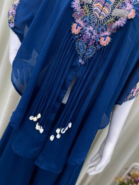 Dark Blue Chinon Indo Western Dress Trendy and Festive Look Ready To Wear Collection