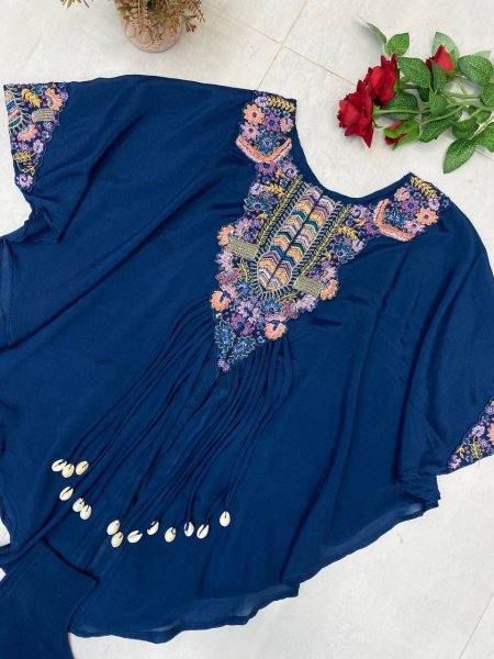 Dark Blue Chinon Indo Western Dress Trendy and Festive Look Ready To Wear Collection