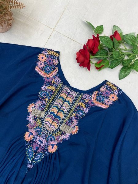 Dark Blue Chinon Indo Western Dress Trendy and Festive Look Ready To Wear Collection