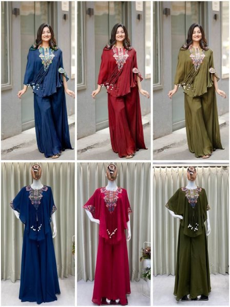 Dark Blue Chinon Indo Western Dress Trendy and Festive Look Ready To Wear Collection