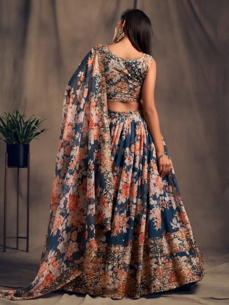 Stylish Blue Floral Print Lehenga with Dupatta for Festive Occasion Designer Lehenga Choli
