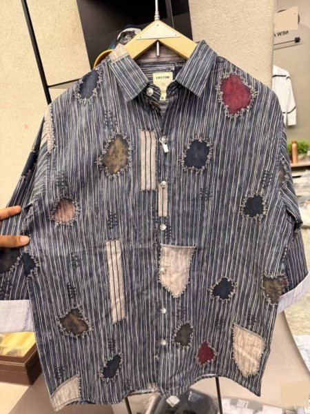 Stylish Blue Men   s Premium Digital Print Cotton Patchwork Shirt For Festival Wear Mens Shirt