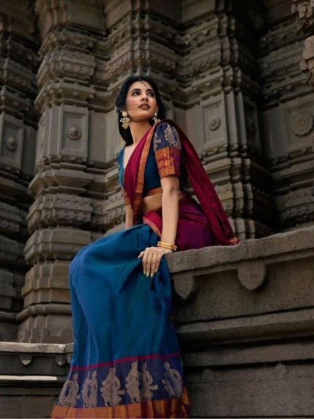 Stylish Blue Pink Women's Kanchi Cotton Lehenga for Wedding and Festive Wear  Lehenga