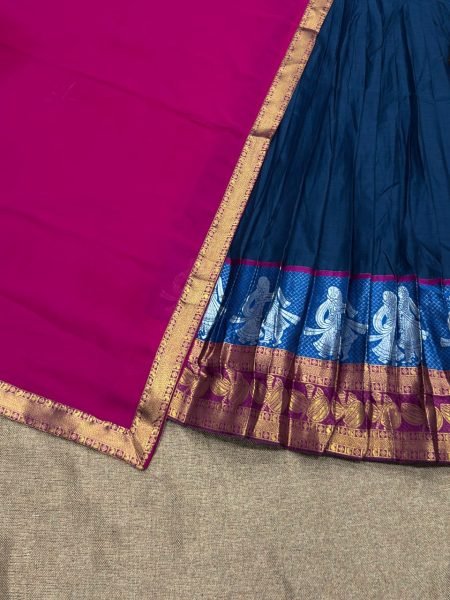 Stylish Blue Pink Women's Kanchi Cotton Lehenga for Wedding and Festive Wear Half Saree Lehenga