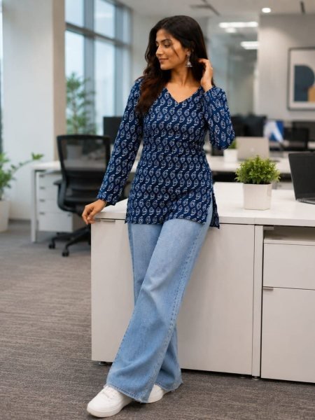 Stylish Blue Pure Cotton Kurti for Women Perfect for Office Wear Kurtis